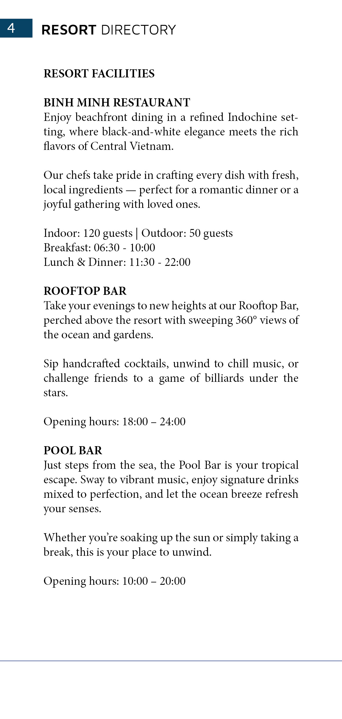 Bliss Hoi An Resort Directory - Facilities